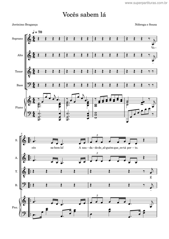 Partitura da música Vocês Sabem Lá Satb