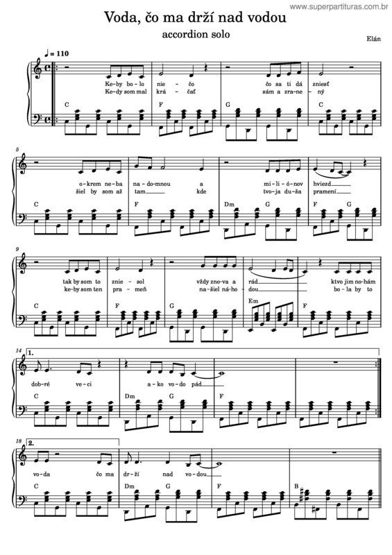 Partitura da música Voda Co Ma Drzi Nad Vodou – Elán