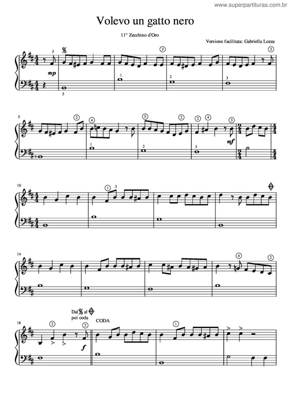 Partitura da música Volevo Un Gatto Nero