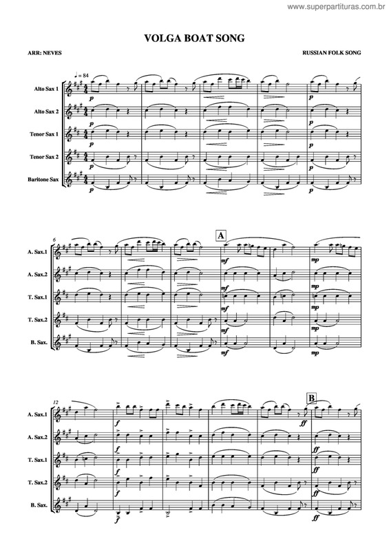 Partitura da música Volga Boat Song