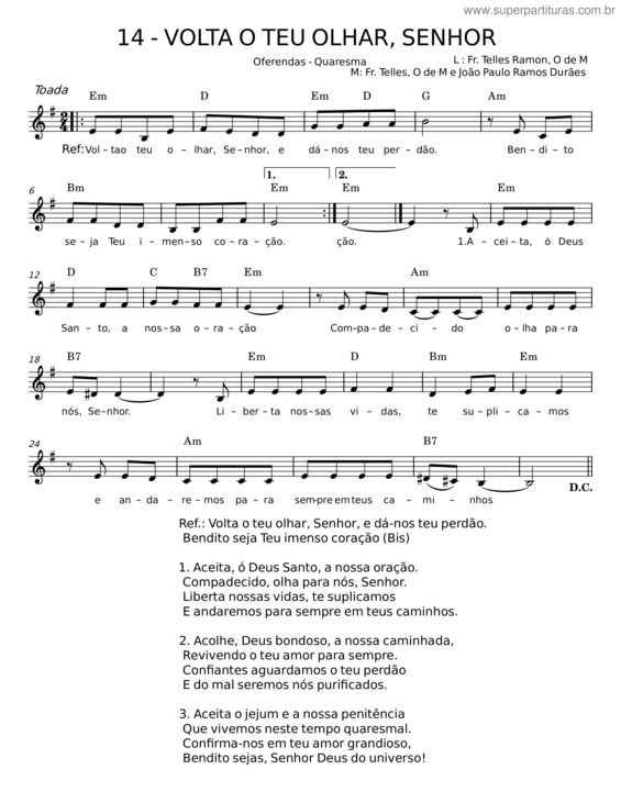 Partitura da música Volta O Teu Olhar, Senhor – Telles Ramon