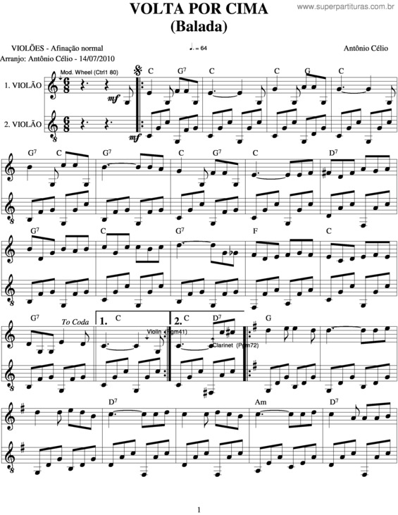 Partitura da música Volta Por Cima