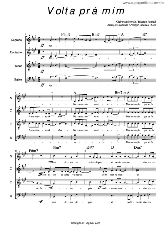 Partitura da música Volta Prá Mim v.2