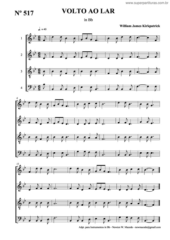 Partitura da música Volto Ao Lar v.2