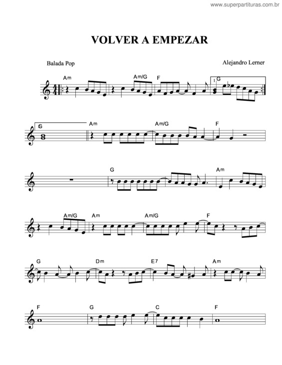 Partitura da música Volver A Empezar