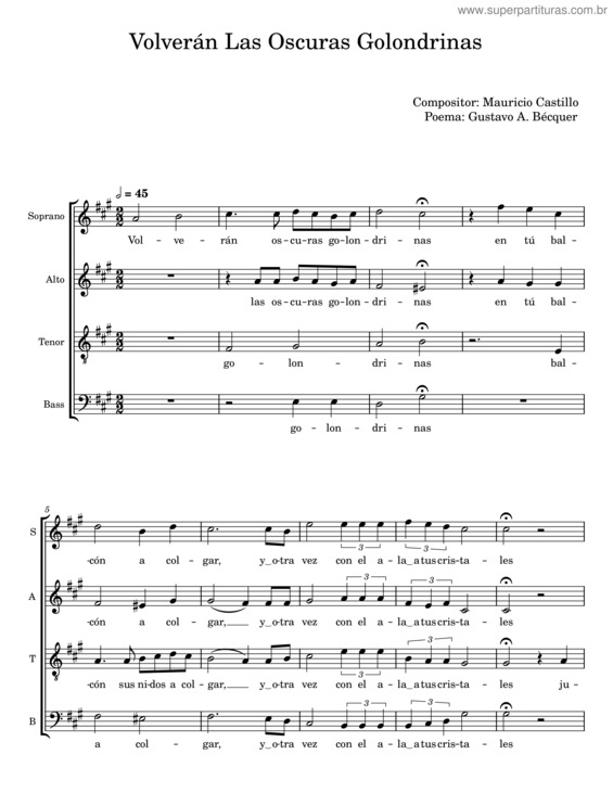 Partitura da música Volverán Las Oscuras Golondrinas – Castillo Hidalgo, Mauricio Andrés