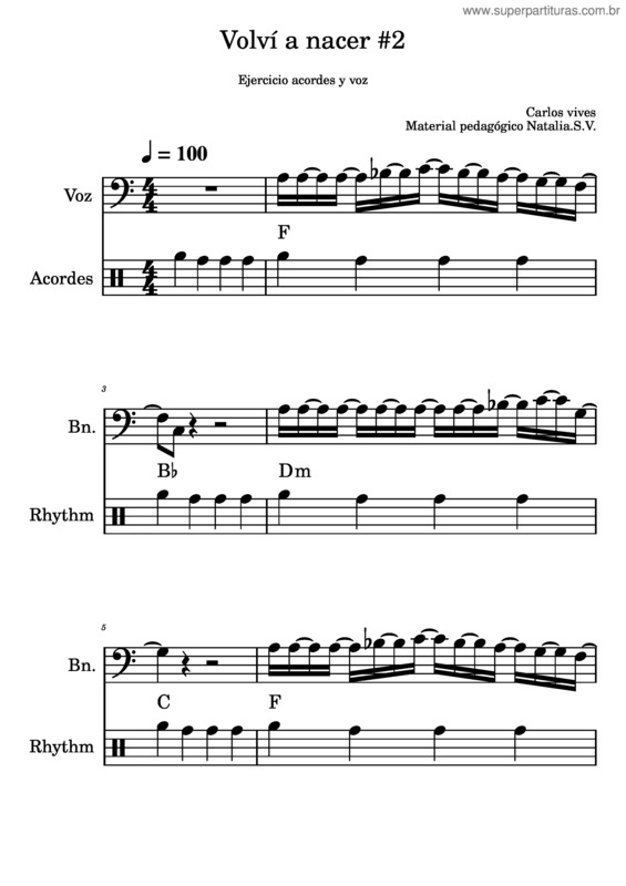 Partitura da música Volvi A Nacer – Carlos Vives