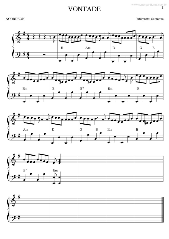 Partitura da música Vontade