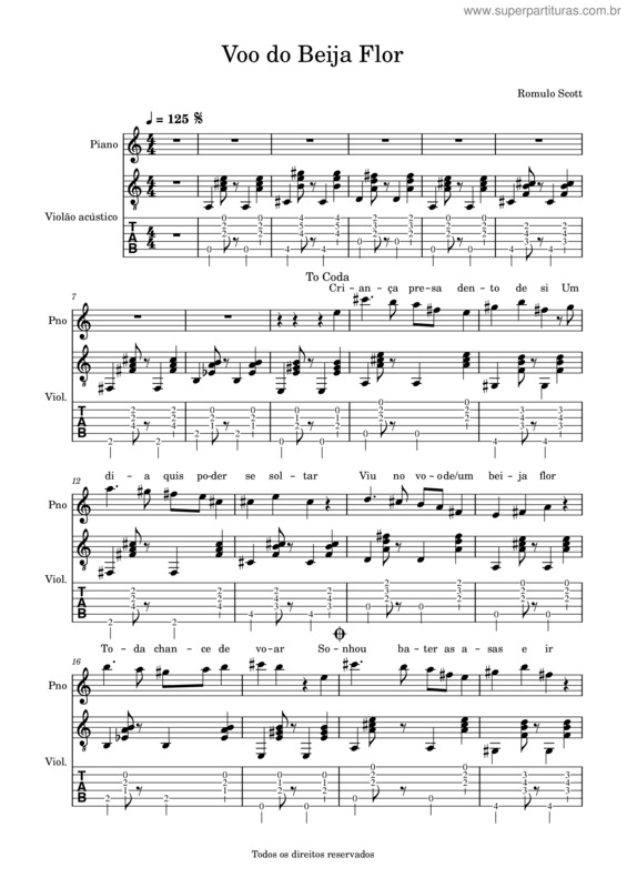 Partitura da música Voo Do Beija Flor –Rômulo Scott