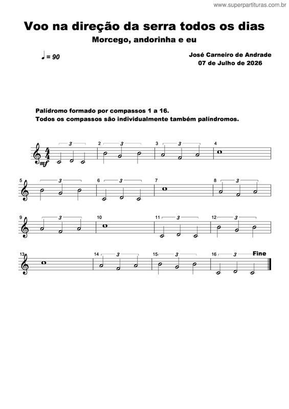 Partitura da música Voo Na Direção Da Serra Todos Os Dias