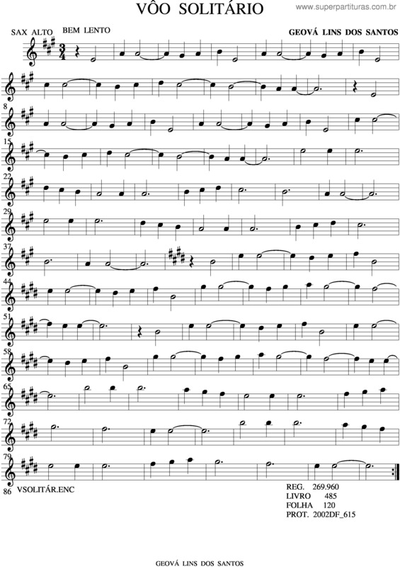 Partitura da música Vôo Solitário