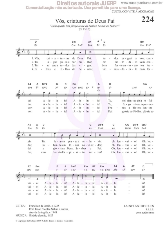 Partitura da música Vós, Criaturas De Deus Pai - 224 HCC