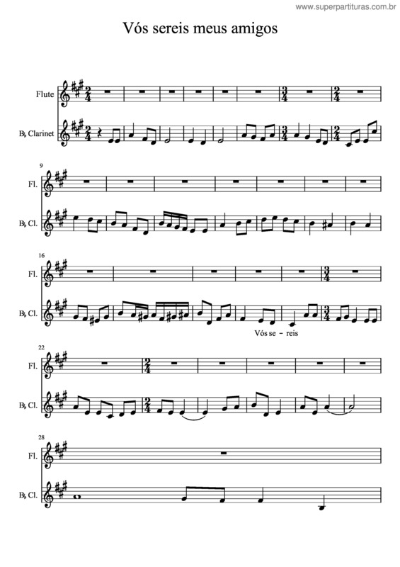 Partitura da música Vós Sereis Meus Amigos Clarinete