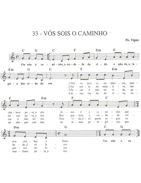 Partitura da música Vós Sois o Caminho