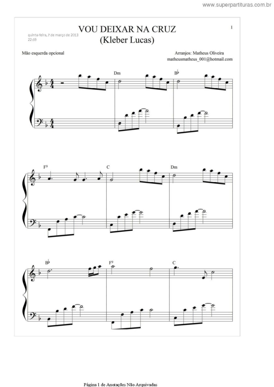 Partitura da música Vou Deixar Na Cruz v.2