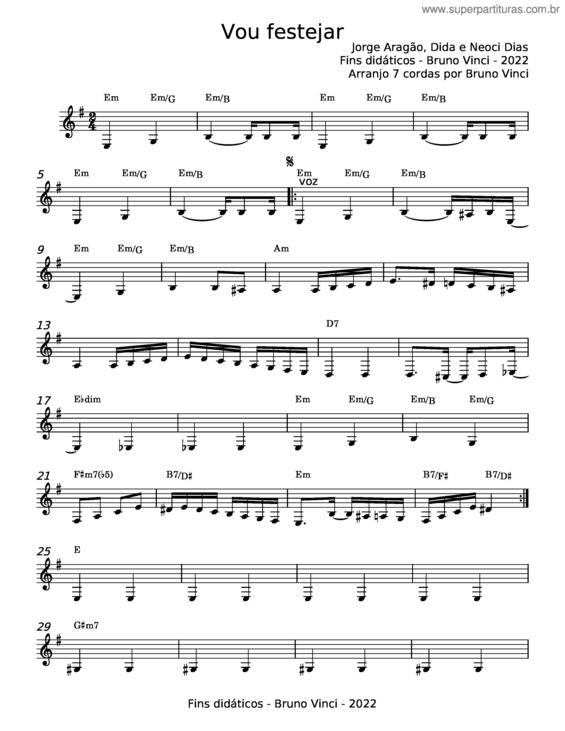 Partitura da música Vou Festejar v.2