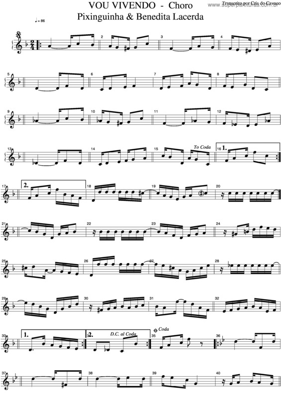 Partitura da música Vou Vivendo v.2