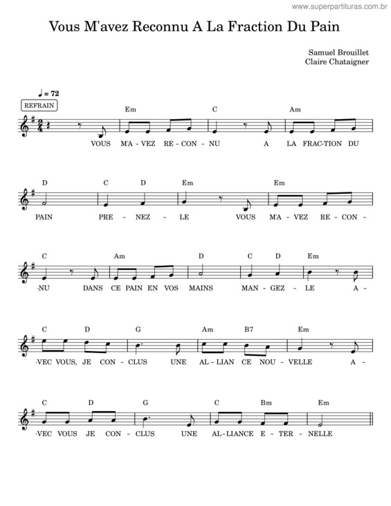 Partitura da música Vous M`Avez Reconnu À La Fraction Du Pain – Samuel Brouillet