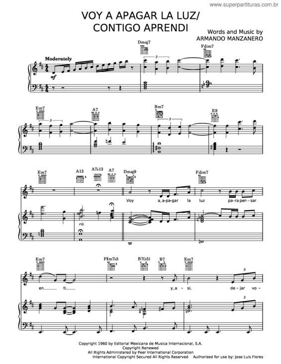 Partitura da música Voy A Apagar La Luz – Armando Manzanero
