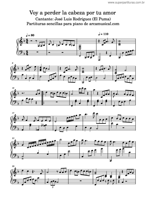 Partitura da música Voy A Perder La Cabeza Por Tu Amor v.2