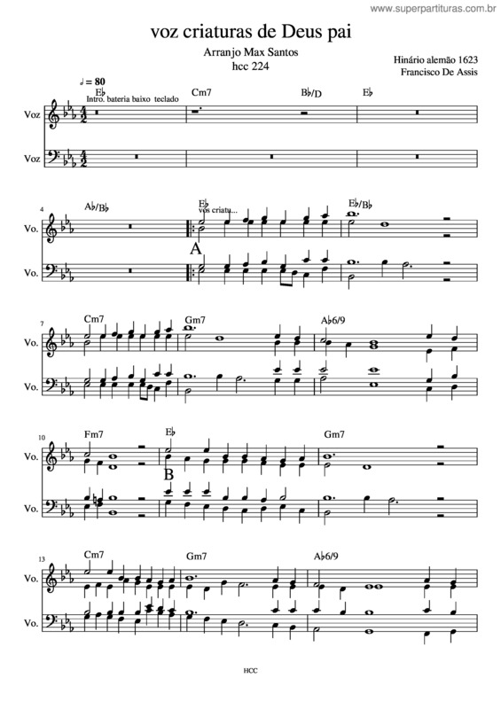 Partitura da música Voz Criaturas De Deus Pai 4 Vozes