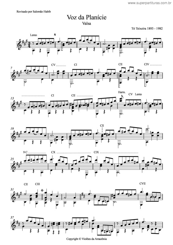 Partitura da música Voz da planície