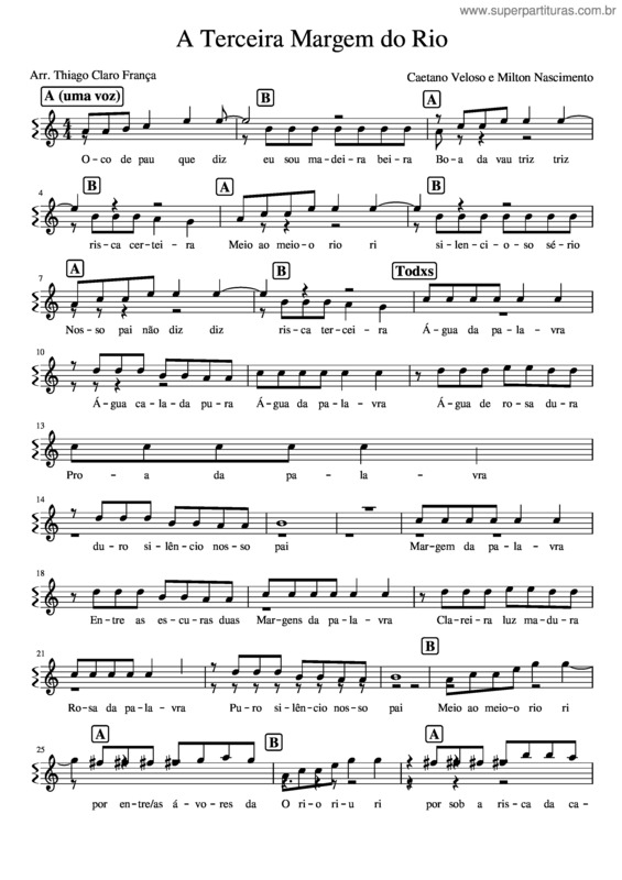 Partitura da música Voz Guia Terceira Margem