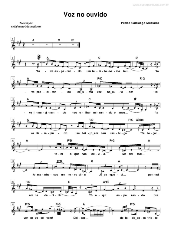 Partitura da música Voz no Ouvido