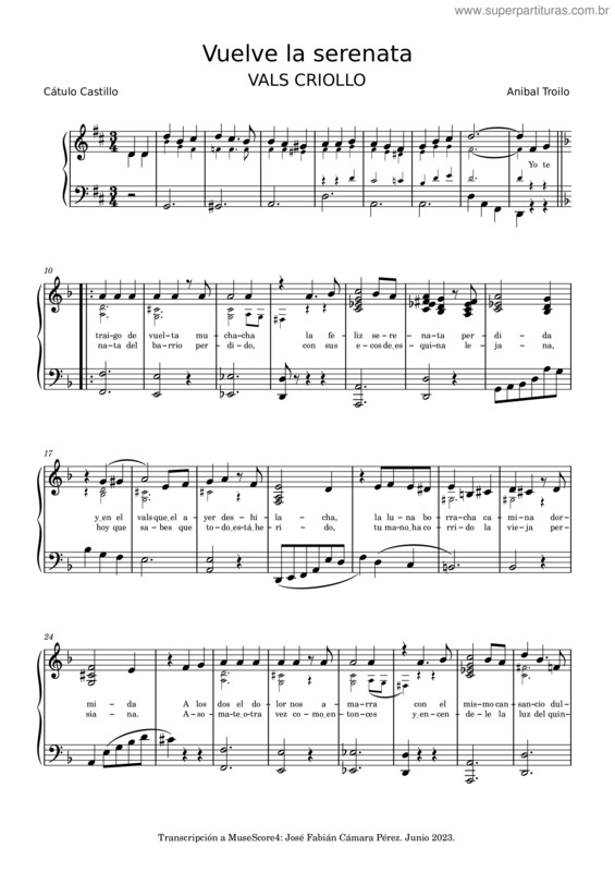 Partitura da música Vuelve La Serenata – Anibal Troilo