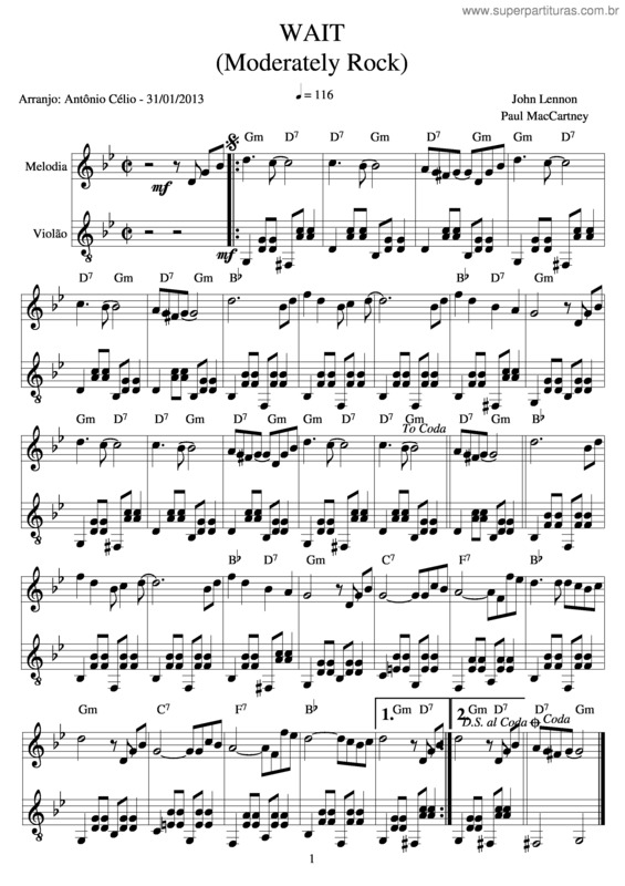 Partitura da música Wait