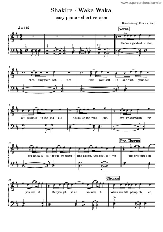 Partitura da música Waka Waka v.3