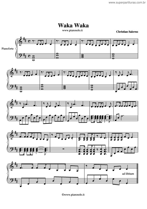 Partitura da música Waka waka