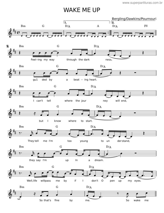 Partitura da música Wake Me Up! – Bergling, Einziger, Blacc