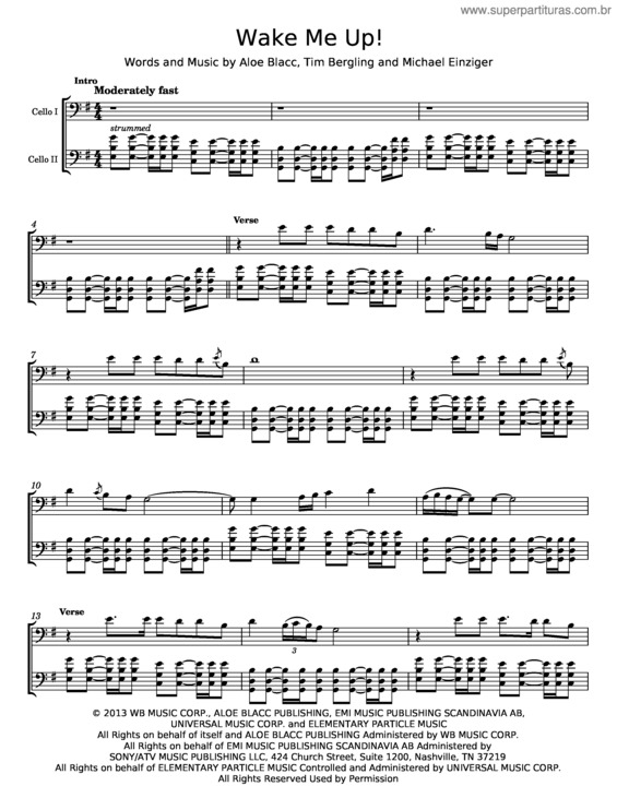 Partitura da música Wake Me Up – Aloe Blacc v.2