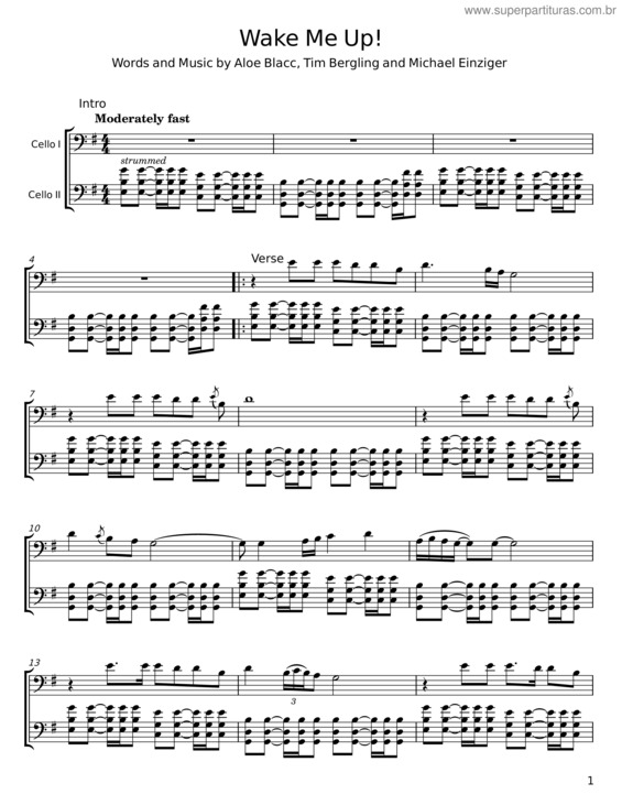 Partitura da música Wake Me Up – Aloe Blacc v.3