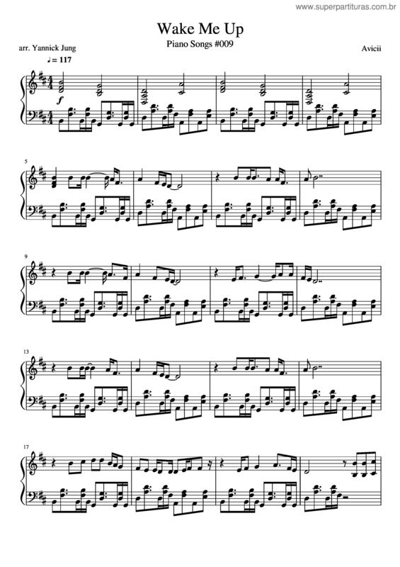 Partitura da música Wake Me Up – Avicii – Piano Arrangement
