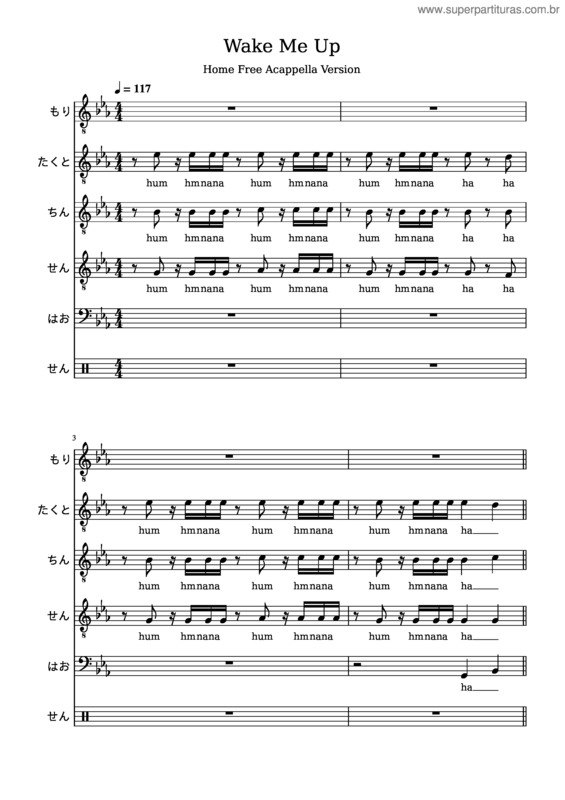 Partitura da música Wake Me Up – Avicii/ Home Free Acappella Arrangement