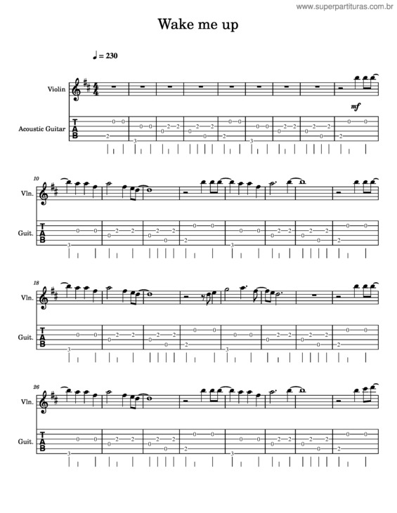 Partitura da música Wake Me Up – Avicii Violin And Guitar