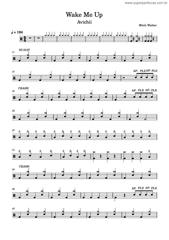 Partitura da música Wake Me Up – Avicii Wake Me Up Drum Score , Transcription Sheet Music Easy/ Simplified