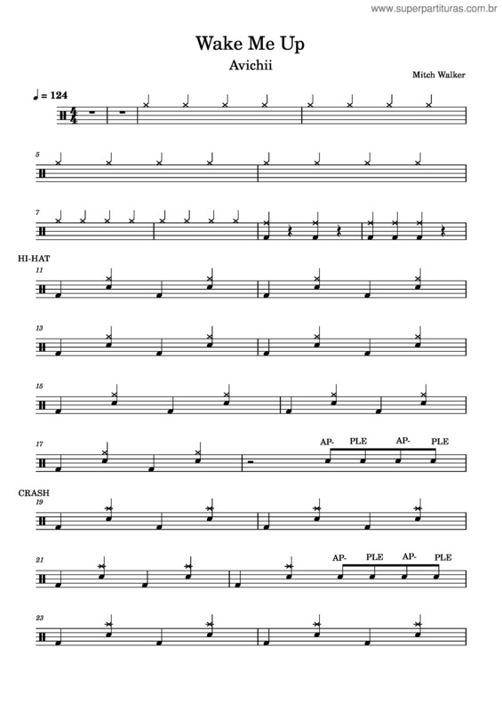 Partitura da música Wake Me Up – Avicii Wake Me Up Drum Score Simplified