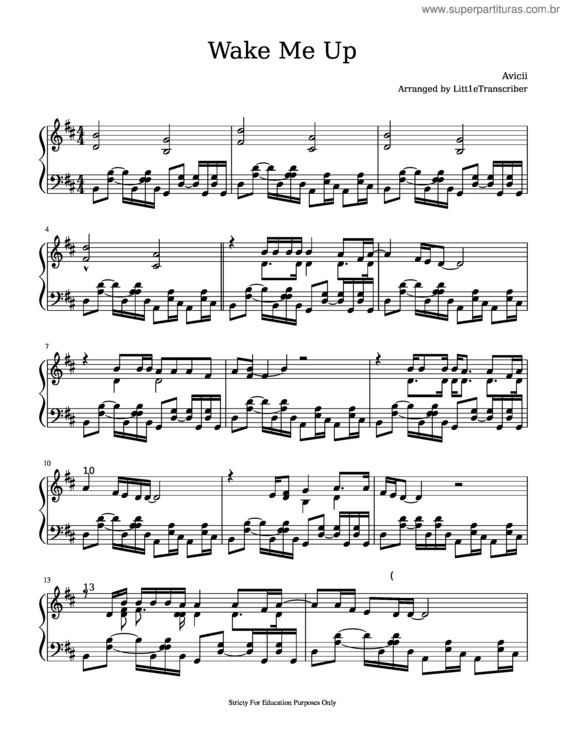 Partitura da música Wake Me Up – Avicii