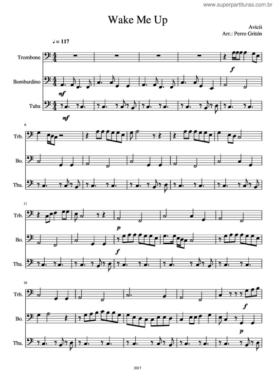 Partitura da música Wake Me Up Avicii Trombone, Tuba And Euphonium