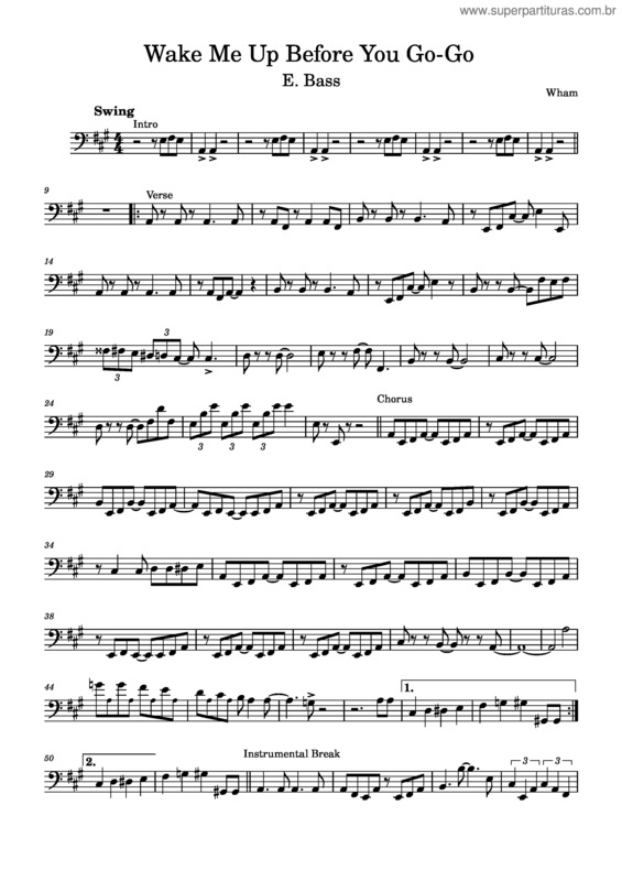 Partitura da música Wake Me Up Before You Go–Go – Wham! Wake Me Up Bass