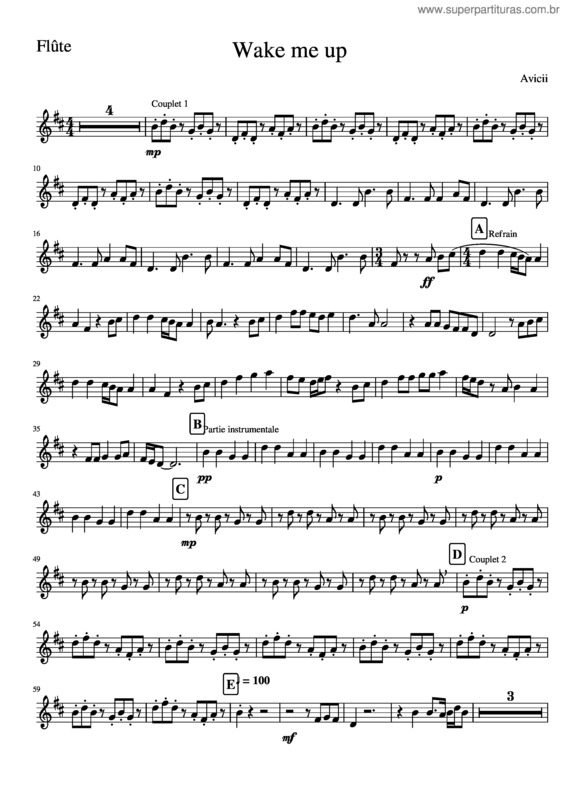 Partitura da música Wake Me Up Flûte