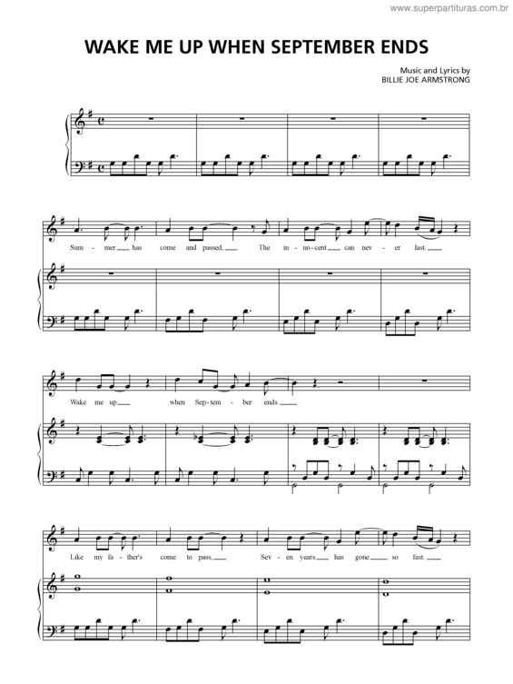 Partitura da música Wake Me Up When September Ends v.10