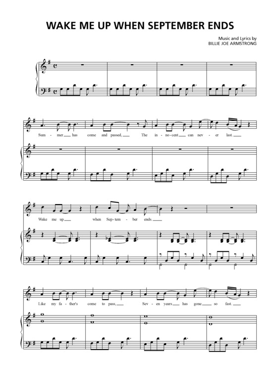 Partitura da música Wake Me Up When September Ends v.11