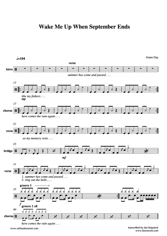 Partitura da música Wake Me Up When September Ends v.12