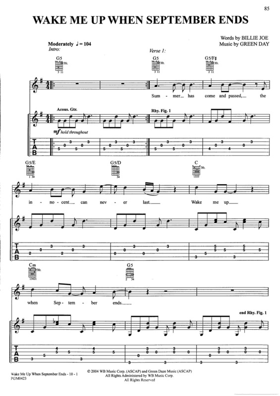 Partitura da música Wake Me Up When September Ends v.13