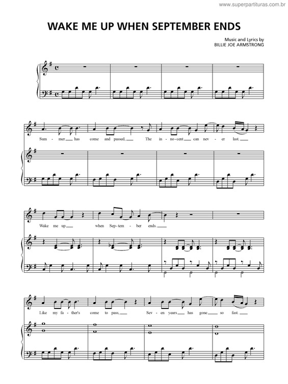 Partitura da música Wake Me Up When September Ends V.2