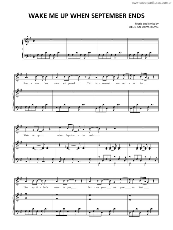 Partitura da música Wake Me Up When September Ends V.2